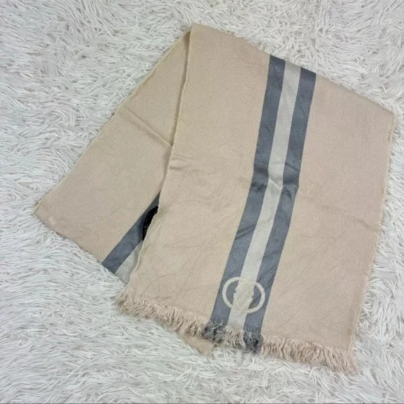 AUTH GUCCI Scarf Silk Rana Wool GG Sherry Cream